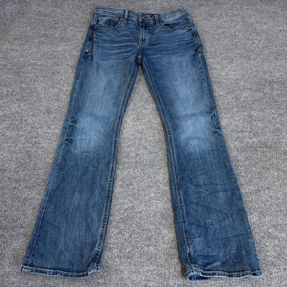 BKE Aiden Jeans Men 31x32 Stretch Denim Boot Leg Slim Fit Boot Cut Buckle